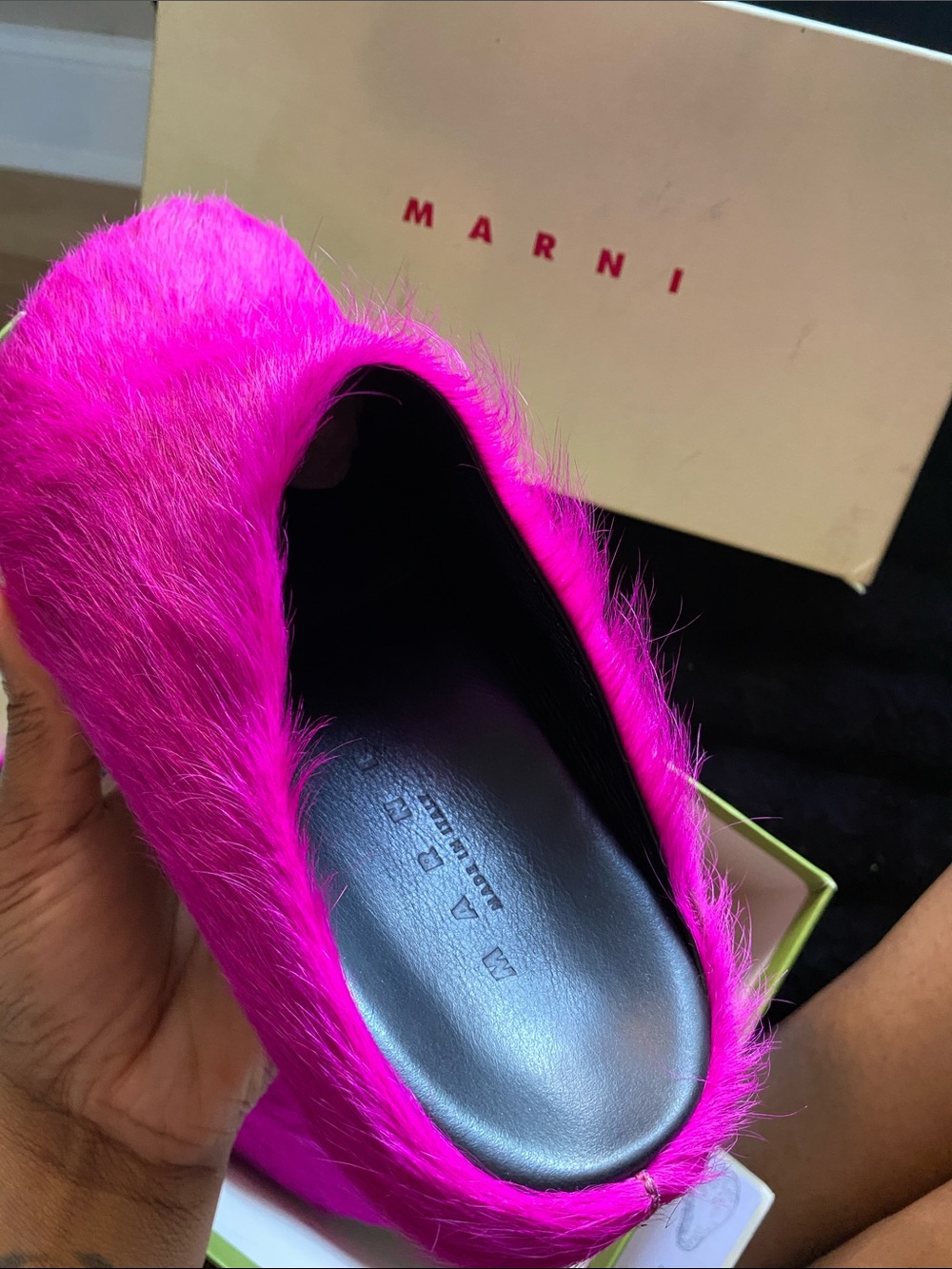 Marni Hot Pink Furry Slip-On Mule